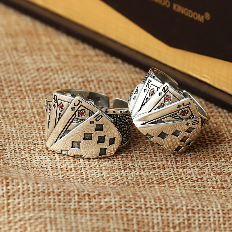 Sterling Silver Ring - Modne karty do gry, kreatywna biżuteria,