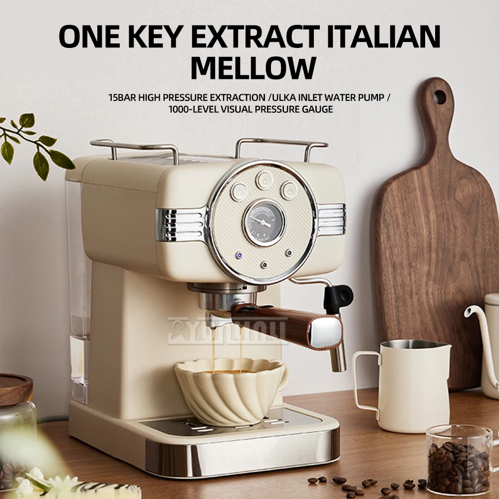 Household Coffee Machine Stainless Steel Espresso Maker with Milk Frother Steam Wand Cappuccino Latte Machine