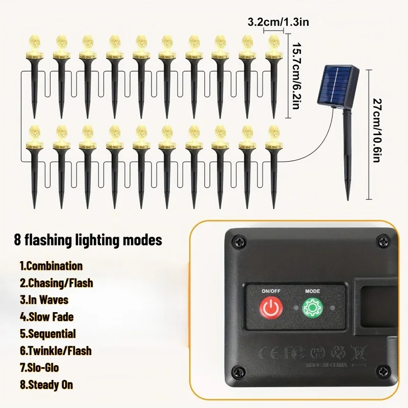 New Solar Garden Lamp, 20 LED Solar Decorative Lamp, Olive Color Lamp, 8 Flashing Lighting Modes, Warm Color/White Light, Outdoor Solar Landscape Lighting, Suitable for Gardens, Lawns, Gardens, Villas, Camping, Christmas Gifts, New Year Gifts - view 6