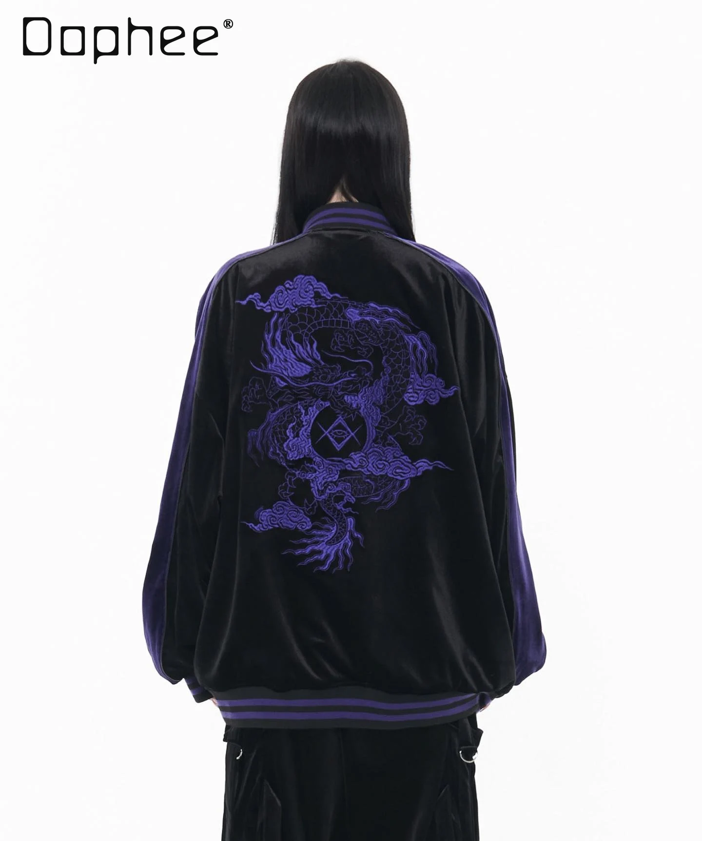 

Субкультура, темный панк, китайский стиль, бархатная куртка с вышивкой дракона, Y2K, уличная индивидуальная лоскутная цветная куртка большого размера