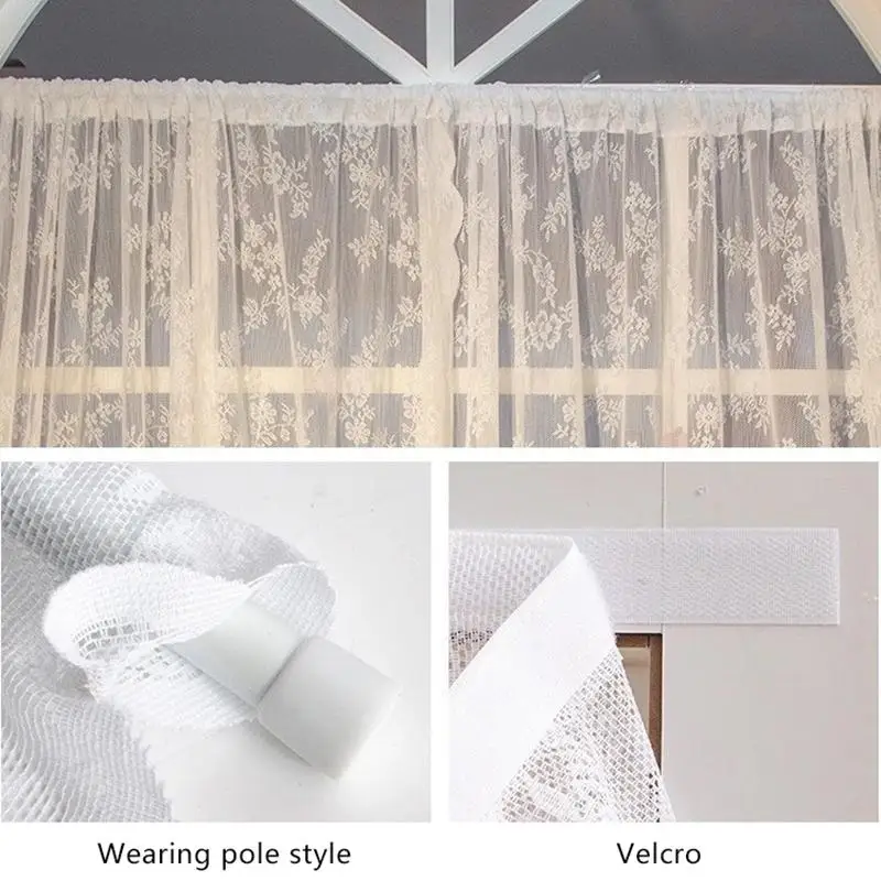 Blumenbestickter Spitzenvorhang mit Schlauchzug für Badezimmer, Schlafzimmer, kleine Fenster, Schrankabdeckung, staubdichte Vorhänge – Detail 15