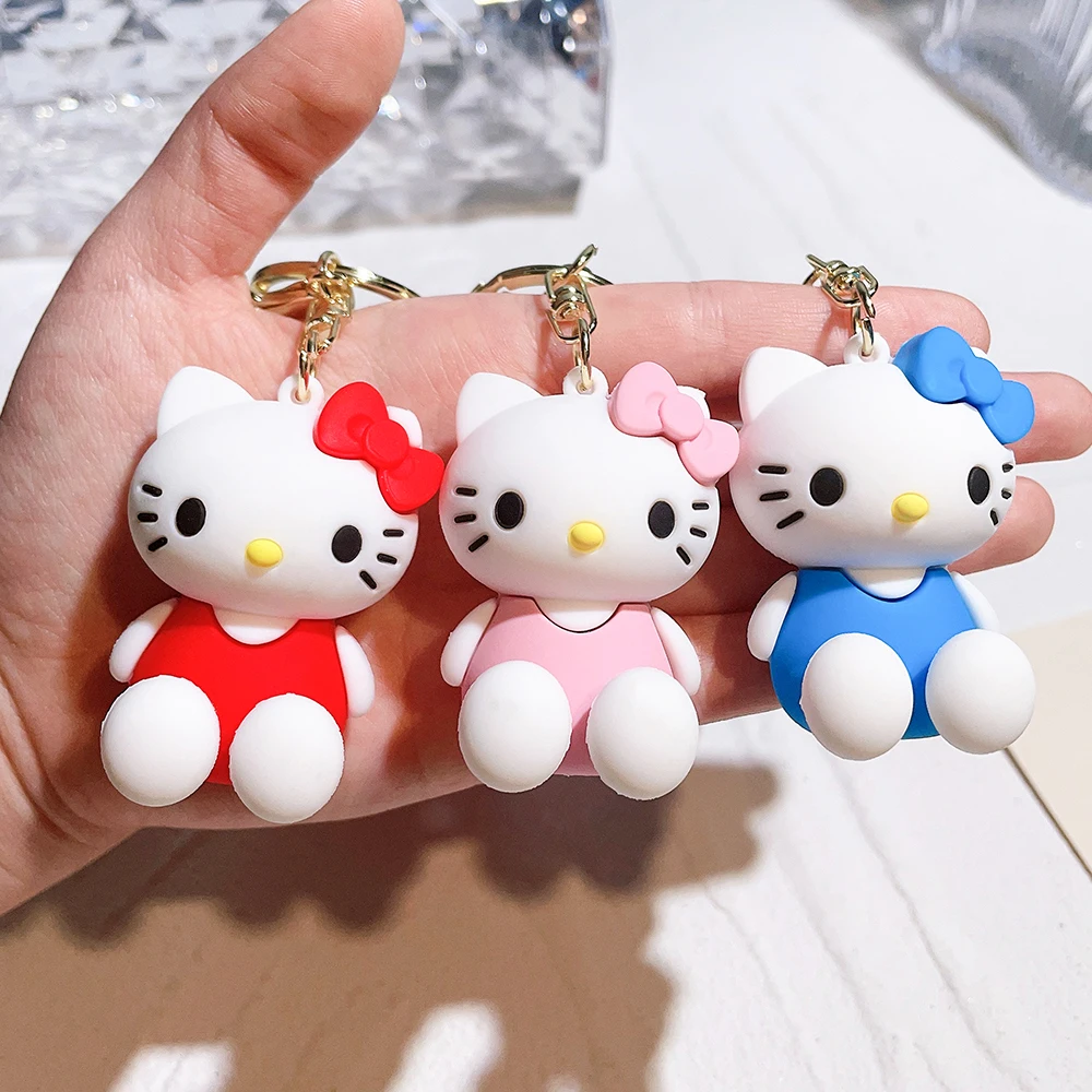 Hello Kitty Keychain Cartoon Doll Jewelry Sanrio Kawaii Kt Pvc Soft Rubber Car Keychain Role Playing Accessories Gift