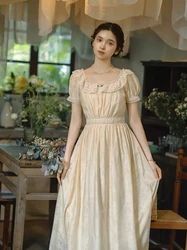 84-96cm Bust Summer Women Sweet Vintage Lace Trimmings Slim Waist Comfortable Long Dresses