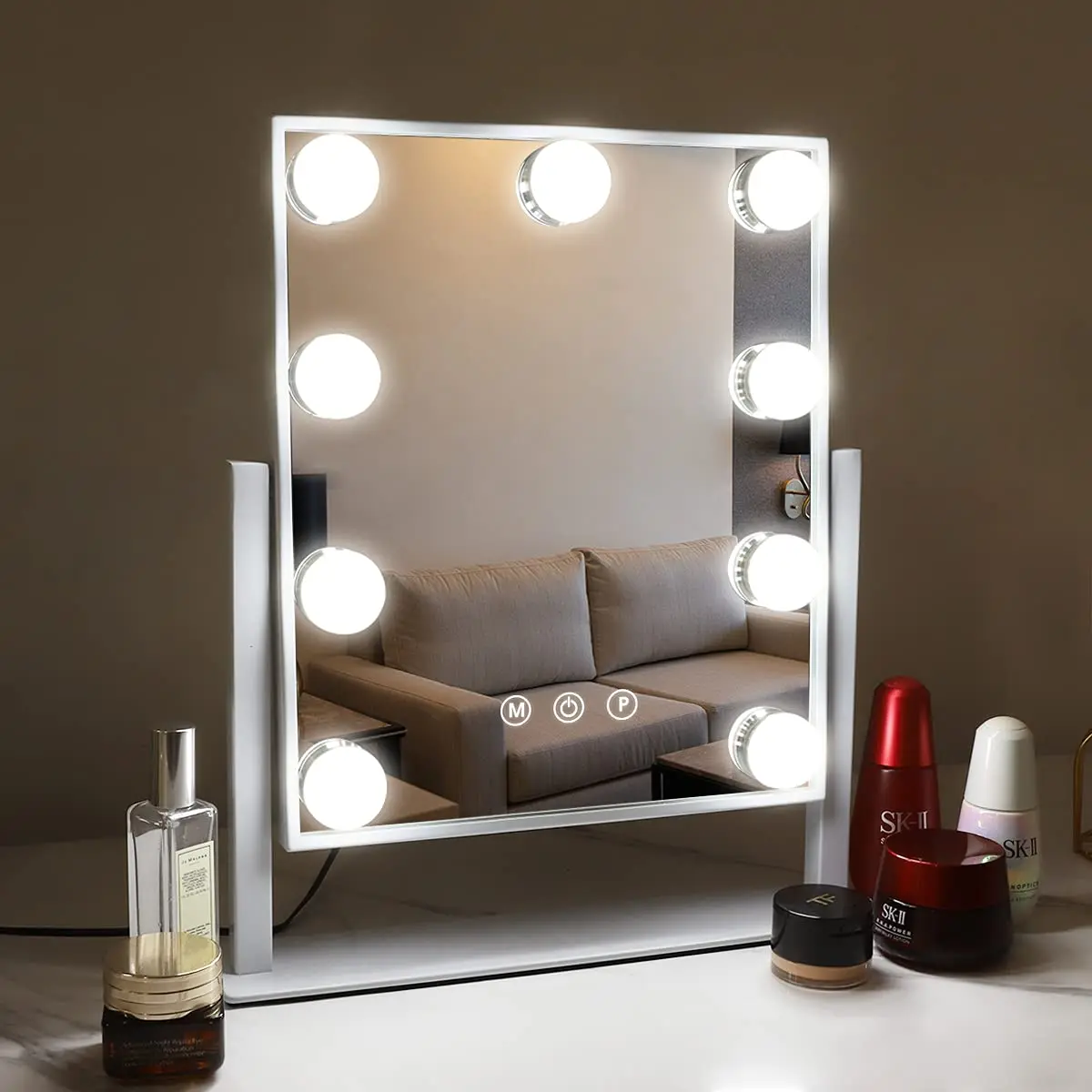 

FENCHILIN Hollywood Mirror with Light Lighted Makeup Mirror Vanity Makeup Mirror Smart Touch Control 3Colors Dimable Light