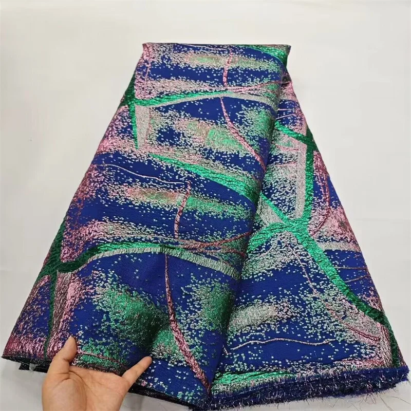 

High Quality African Nigerian Tulle Lace Fabric Organza Embroidery Guipure Party Gown Dress Brocade Jacquard Wedding 5Yards Blue