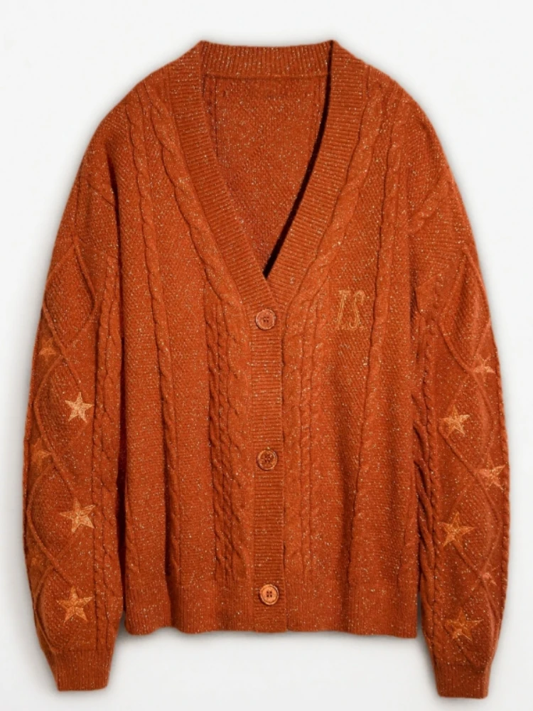 Automne femmes lâche Halloween Orange Cardigan hiver chaud noël le Style Showgirl tricoté surdimensionné Cardigans femmes chandails