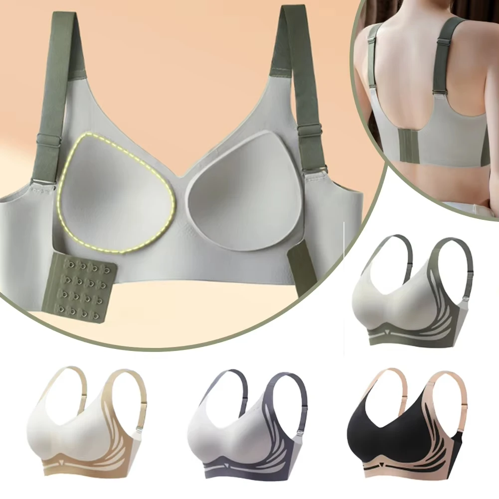 Seamless Ladies Underwear V-neck No Steel Ring Small Chest Gathered Adjustable Comfortable Thin Top Bra Breathable Gathered image 4