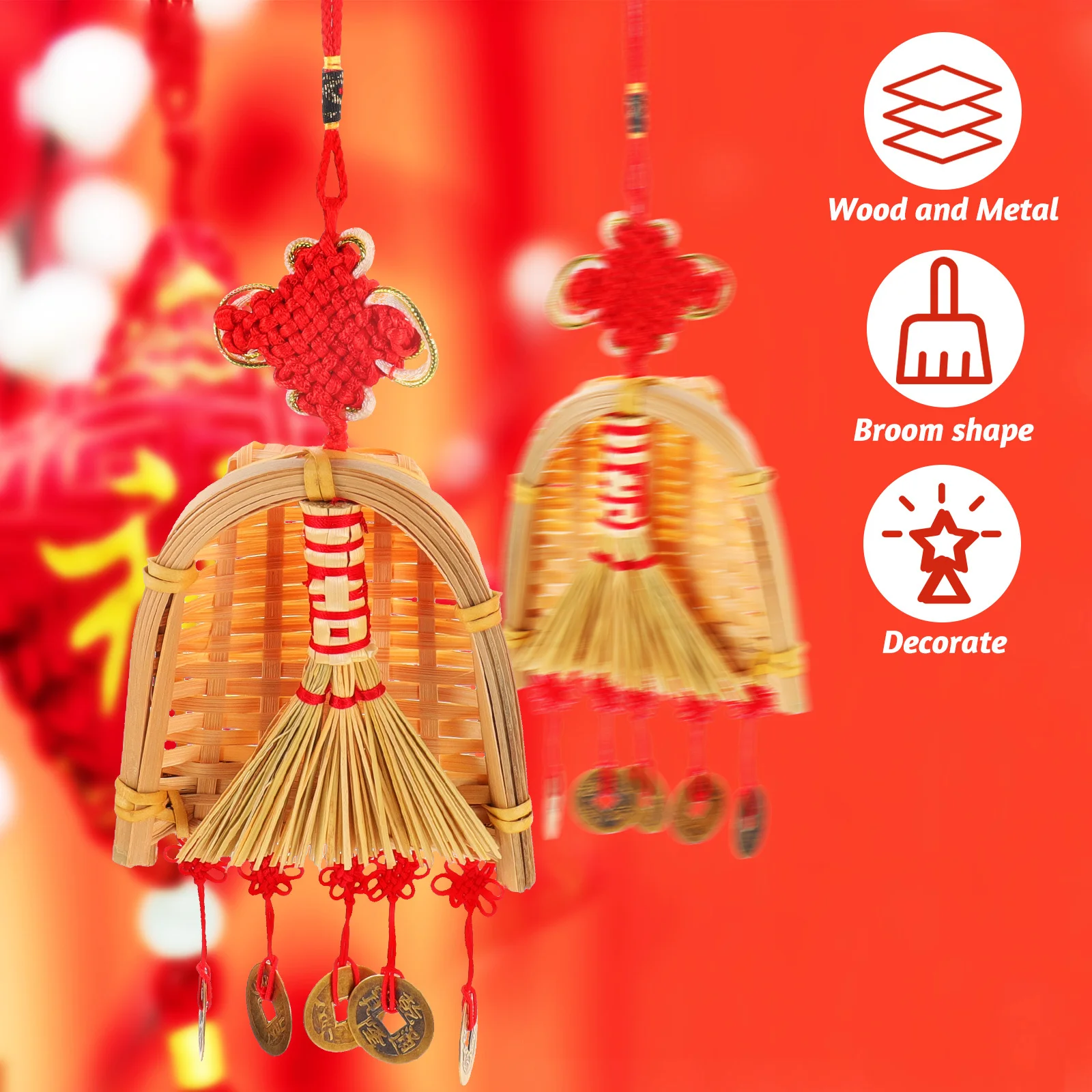 Метльница, нить, металлическая подвеска в виде монеты, весенний фестиваль, декор, подвесные новогодние принадлежности, бонсай, передняя дверь, домашний декор, традиционный