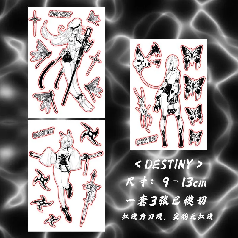 Sketch wind stickers mechanical woman black white stickers