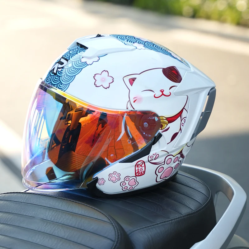 

Summer Motorcycle Helmet Half Helmet Men and Women Anti-fog Riding Motorcycle Racing Helmet Double Lenses Four Seasons Universal