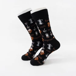 MYORED 1 pair of Autumn and winter new black coffee cup pattern men's cotton socks mid-tube socks