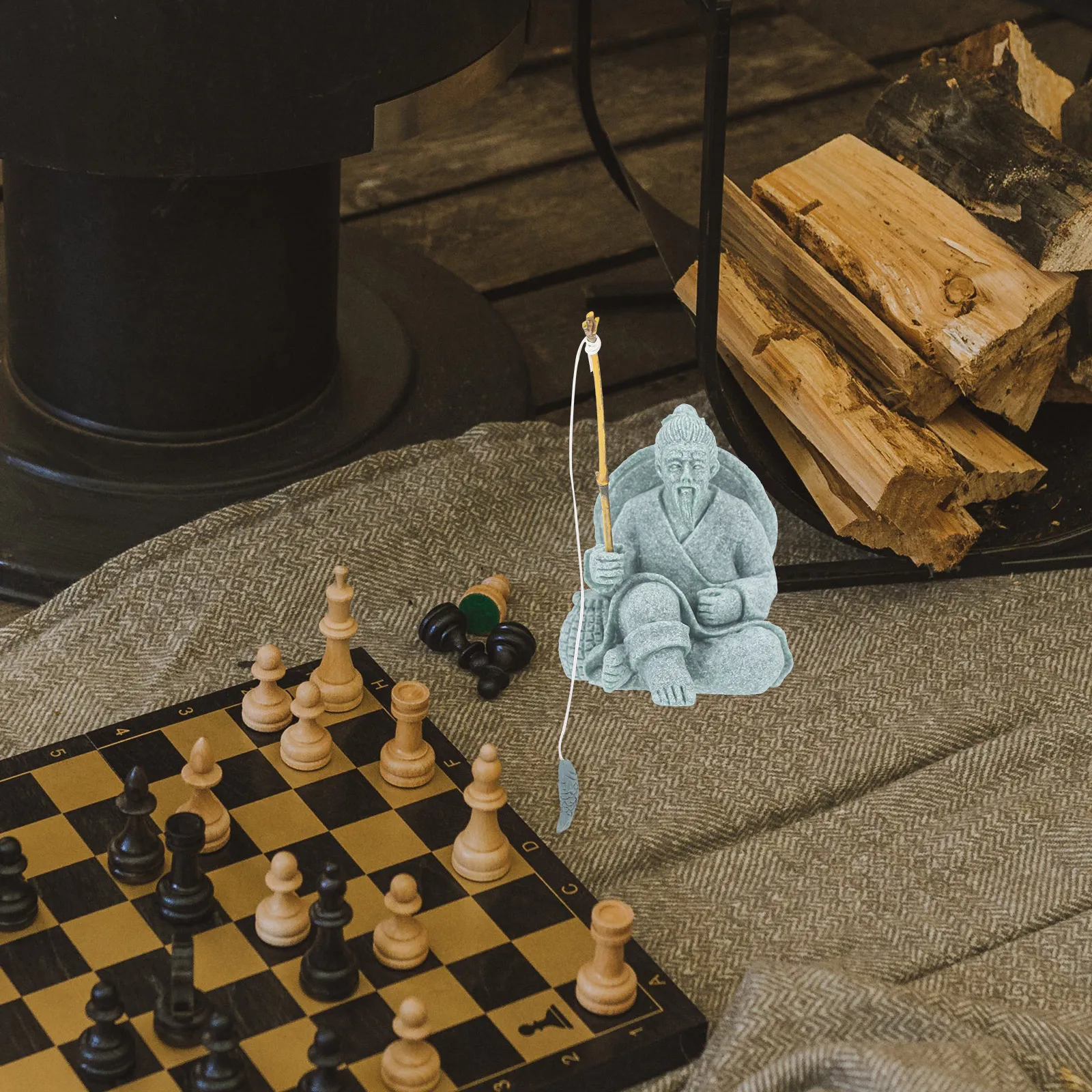 

Elder Fisherman Statue Adornment stone Mini Figurine Home Office Decor Aquarium Supplies Water Table Model