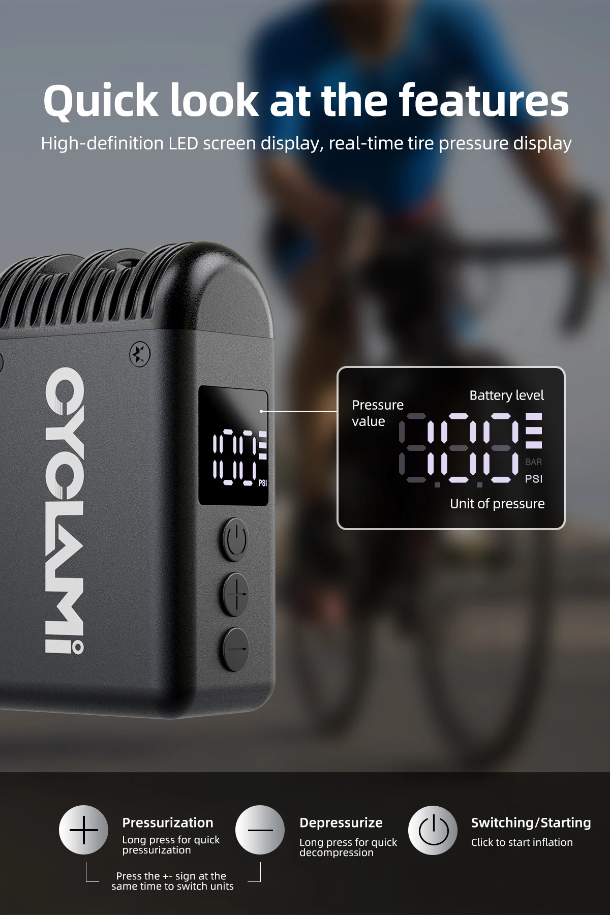 CYCLAMI A2 Mini Elektrische Luftpumpe Tragbare Fahrrad Cordless Air Inflator Presta Schrader Ventil Outdoor Road MTB Fahrrad Zubehör – Detail 7