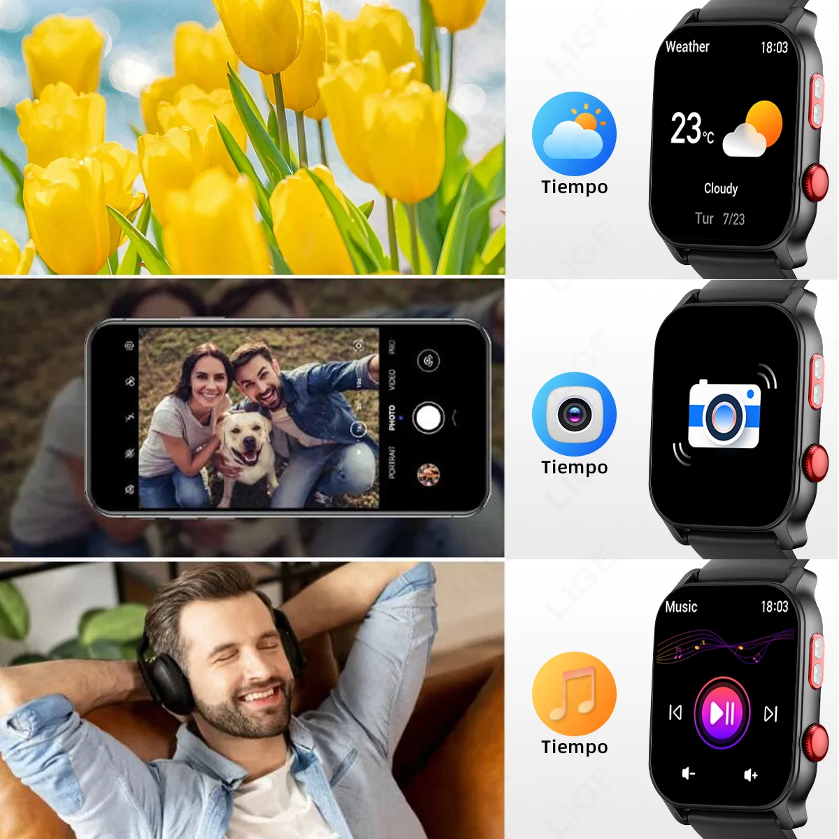 LIGE بلوتوث ساعة ذكية 1.83 بوصة عرض ساعة النوم رصد معدل ضربات القلب ساعة ذكية 100 + وضع رياضي مقاوم للماء الساعات الذكية