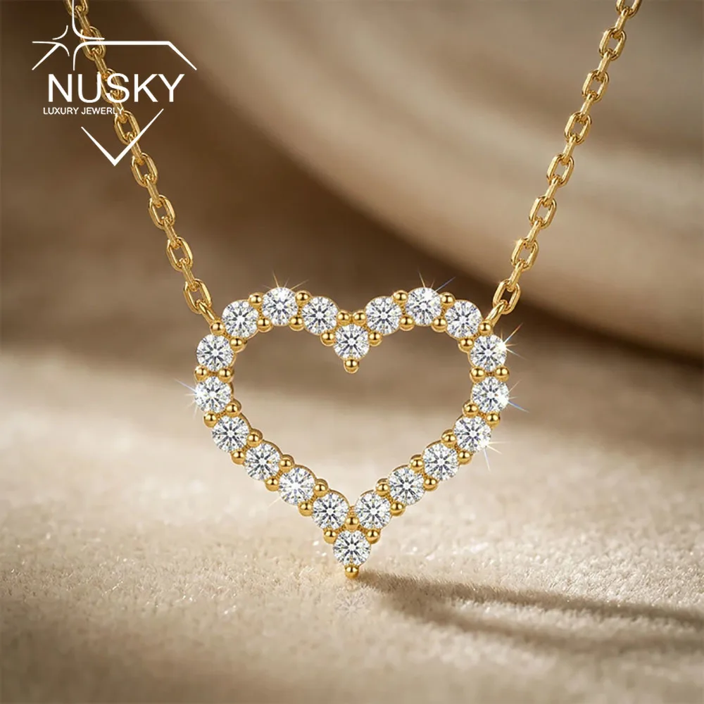 2cttw Heart-Shaped Full Moissanite Pendant Necklace For Women S925 Silver 18K Gold Plated Fine Jewelry Love Valentine's Day Gift