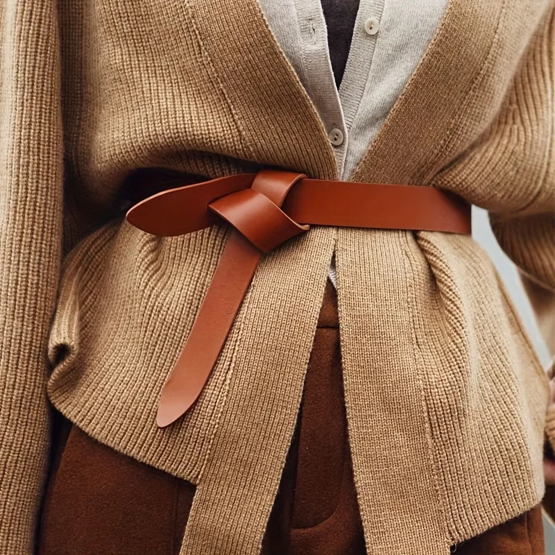 حزام نسائي نحيف من الجلد الأصلي - حزام مزخرف عصري كاجوال للجينز متعدد الاستخدامات مع إبزيم #4