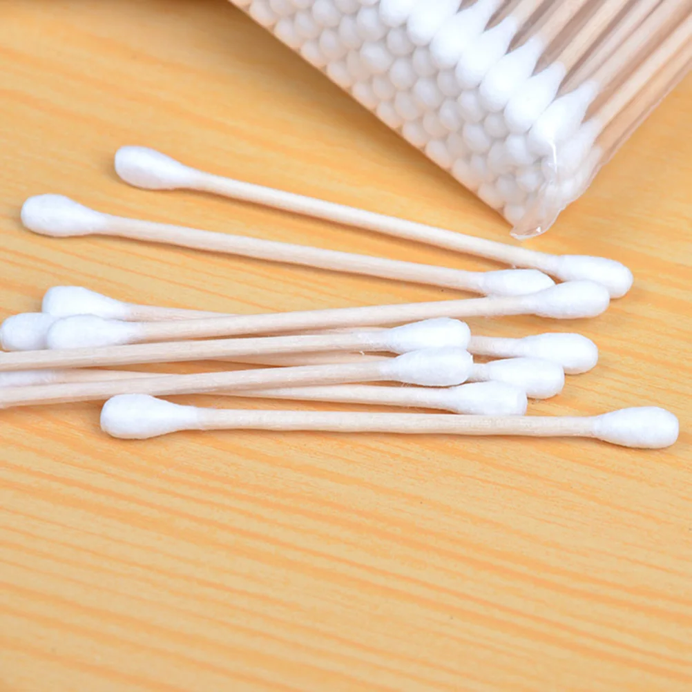 100 قطعة 5 عبوات من مسحات القطن للاستعمال مرة واحدة ذات رؤوس مزدوجة لتنظيف الأذن وتطبيق المكياج وإزالة النظافة والعناية برعم القطن طرف الخشب #4