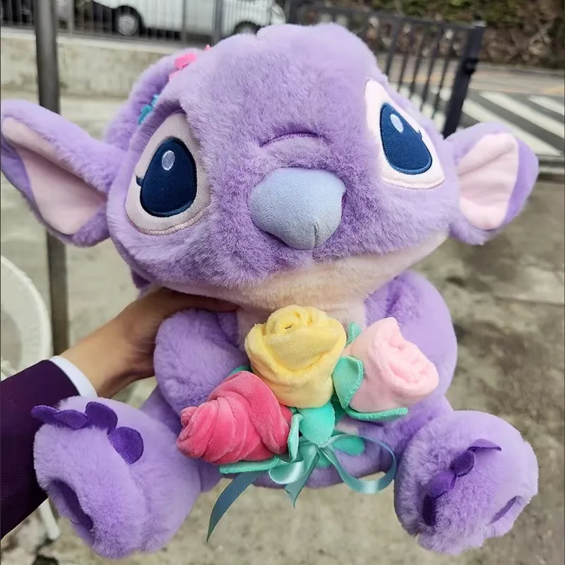 35cm Embroidered Lilo & Stitch Doll Cartoon Valentine's Day Roses flowers Stitch Plush Toys Birthday Room Decoration lovers Gift