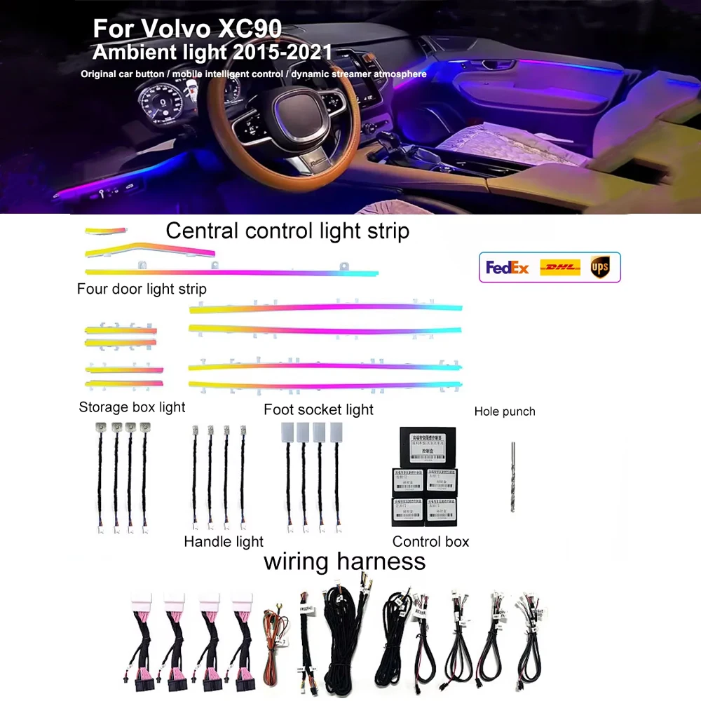 

23 in 1 Symphony Ambient Lighting for Volvo XC90 2015-2021 Car Interior Acrylic Guide Fiber LED Strip Decoration Atmosphere Lamp