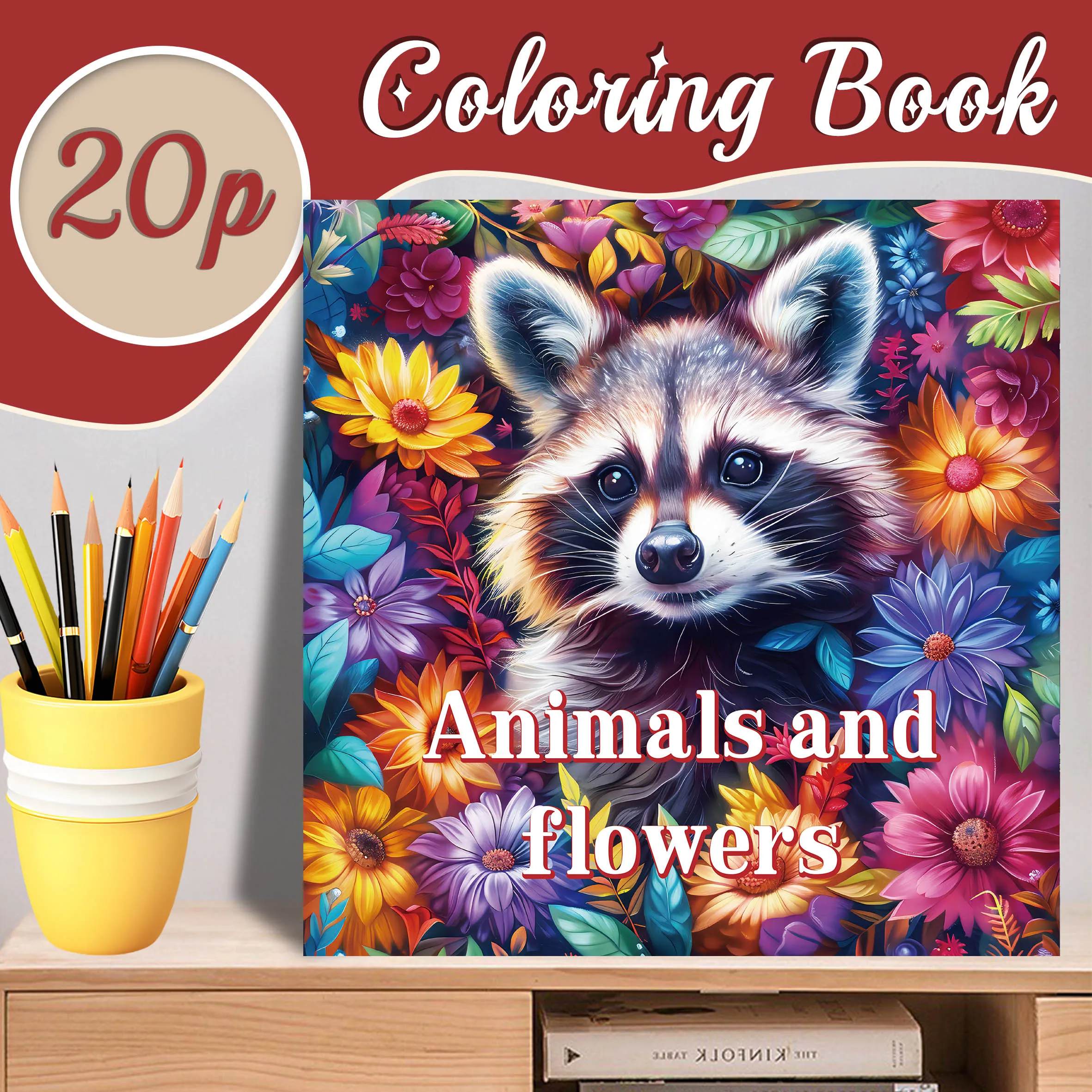 Adult Picture Book: Animal and Flower Coloring Book - 20 Pages of Cute Animals in Flower Fields