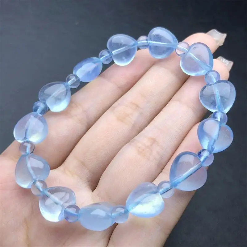 Natural Aquamarine Heart Bracelet Women Reiki Healing Fengshui Stone Lucky Bangles Women Hoilday Gift 1PCS