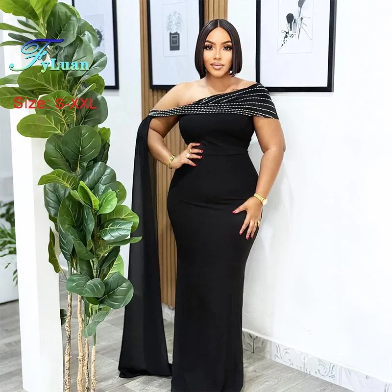 أزياء يميل فستان الكتف بلون مثير Bodycon فستان طويل أنيق التخسيس الحفلة الراقصة السيدات الطابق طول فستان ماكسي