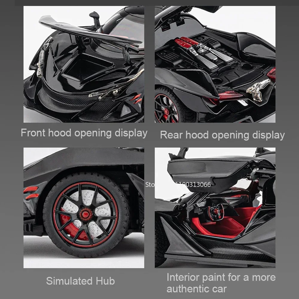 1:24 Schaal Apollo IE Sportwagens Modellen Speelgoed Legering Diecasting met Geluid en Licht Voertuigen Trek Auto Speelgoed voor Kinderen Geschenken