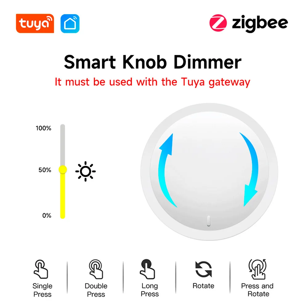 Interruptor de perilla Tuya inalámbrico para ventilador de cortina de luz, perilla inteligente Tuya ZigBee, interruptor de atenuación de luz Tuya, Control por aplicación de hogar inteligente