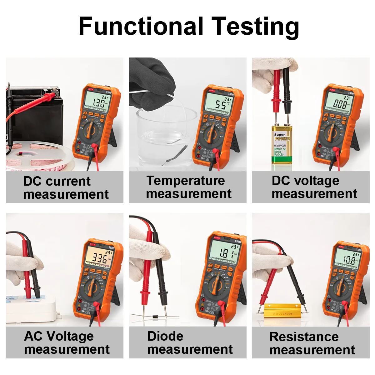 T58B T58C Professionelles Kfz-Multimeter 9999 zählt digitales Voltmeter mit automatischer Bereichswahl, Überlastschutz, Auto-Inspektionswerkzeug