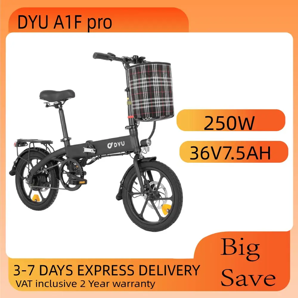 Vélo électrique pliable DYU A1F Pro 250W, batterie lithium 36V 7.5AH, vitesse maximale 25 km/h, mini vélo électrique assisté 16 pouces