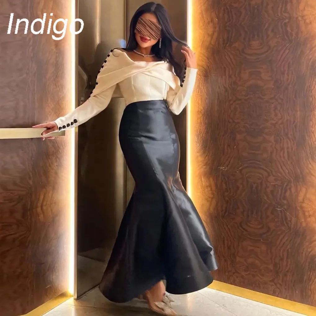 Indigo Prom Dresses Off Shoulder Button Mermind Ankle-Length Formal Occassion Party Dress For Women 2024 Saudi فساتين السهرة