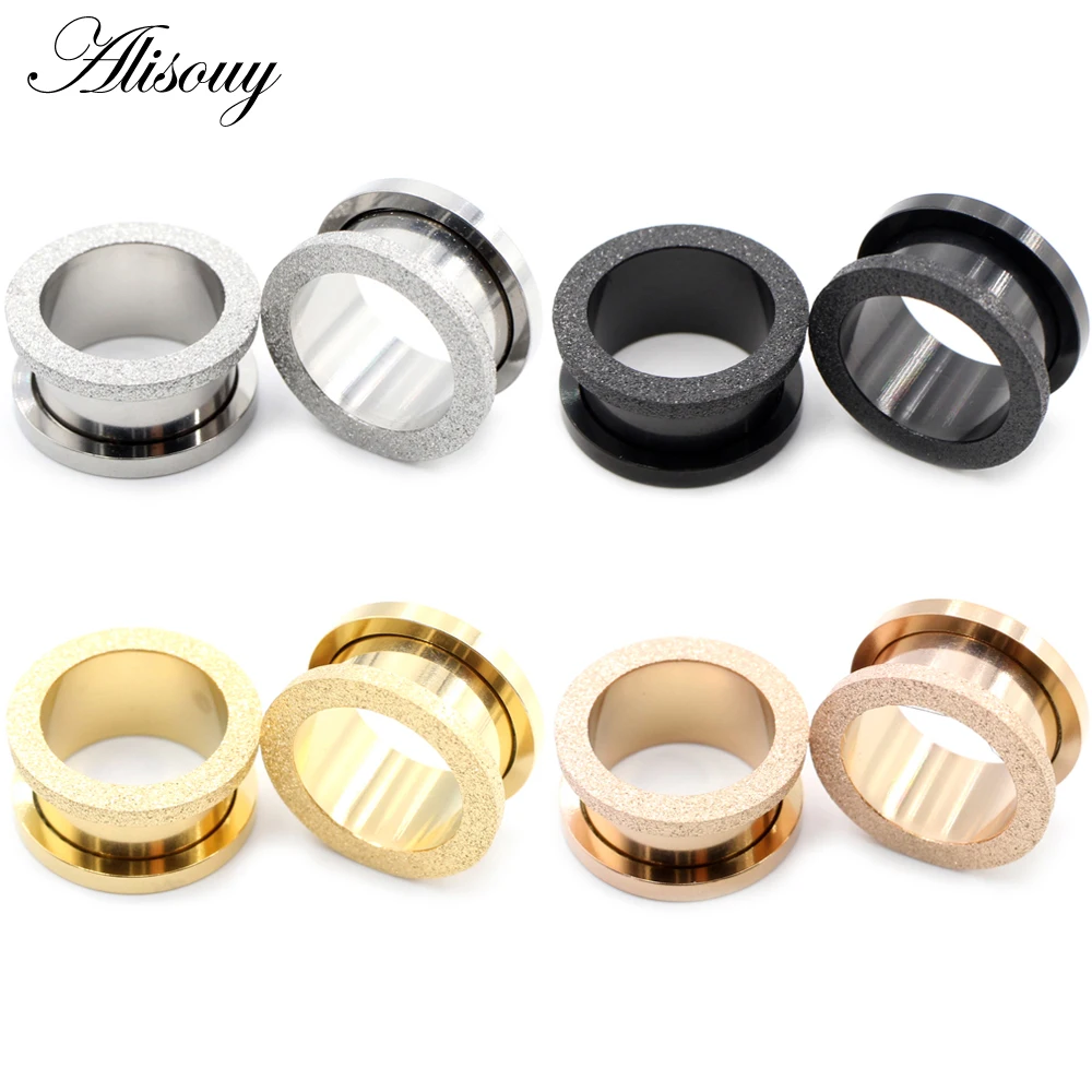 Alisouy 2pcs Frosted Scrub Stainless Steel Screw Piercing Ear Expander Plugs Flesh Tunnel Stretcher Earrings Gauges Body Jewelry