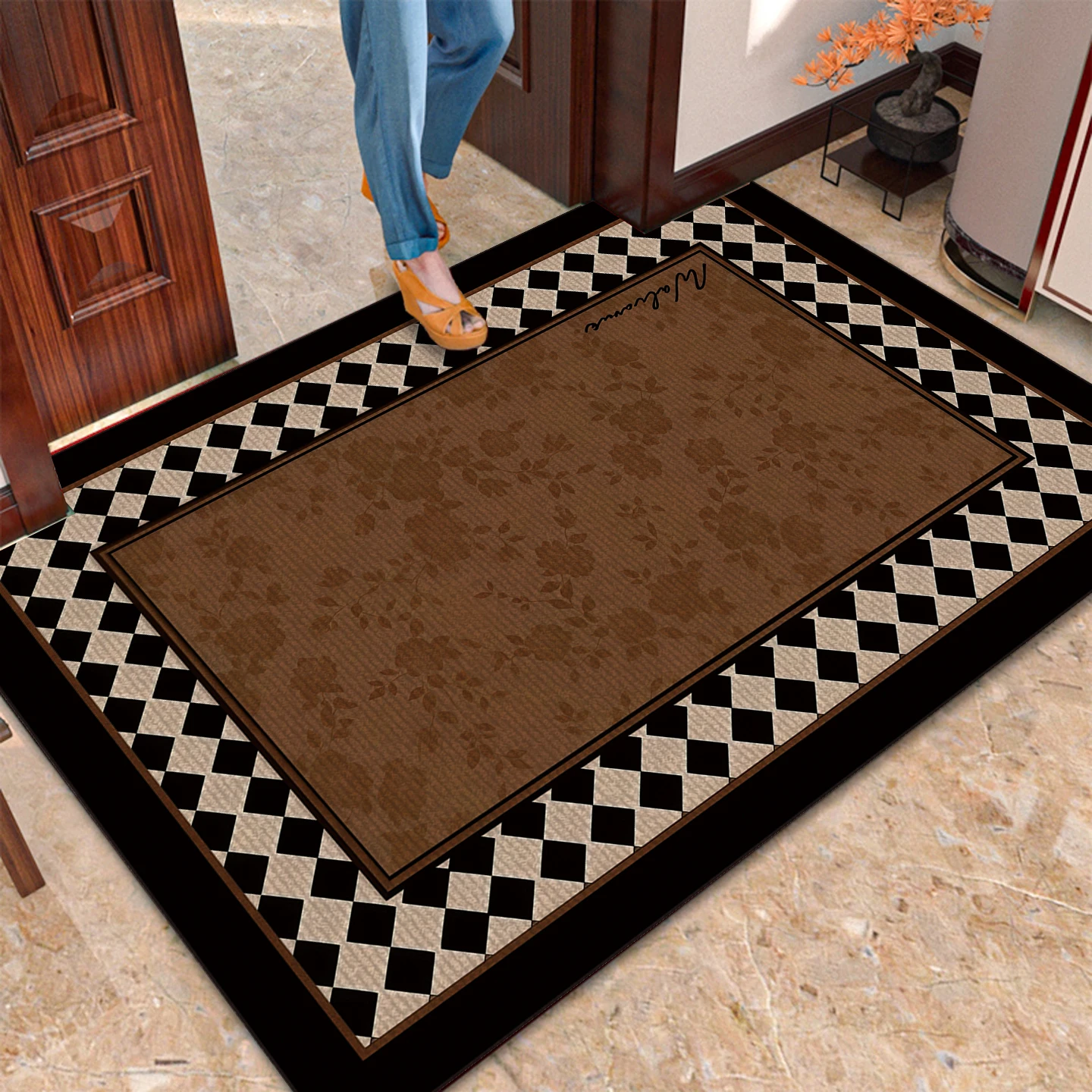 

Противоскользящий входной коврик, винтажный Sle, домашний коврик oe Pad No Wa, хрустальный бархатный материал, буквенный узор, настраиваемый домашний текстиль