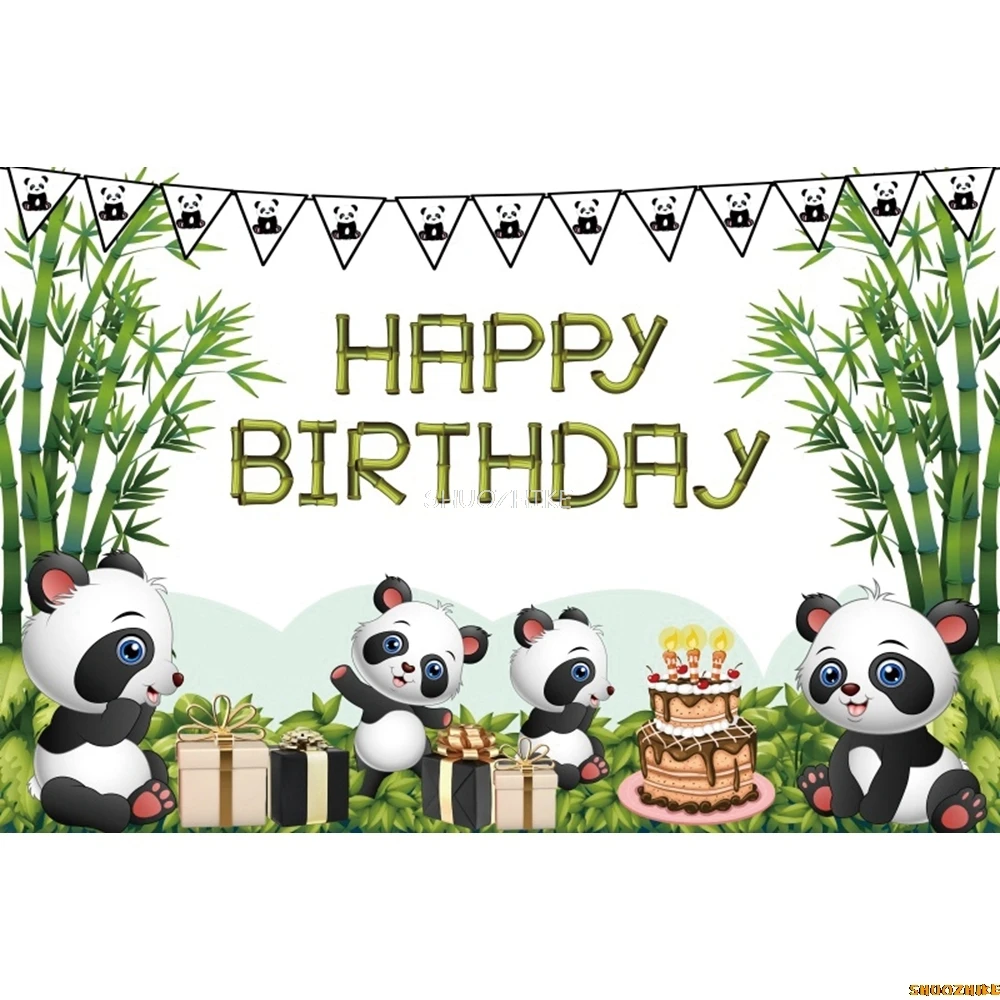 Cute Cartoon Panda Backdrop Bamboo Flowers Panda Banner for Baby Shower Newborn Birthday Party Decoration Photography Background
