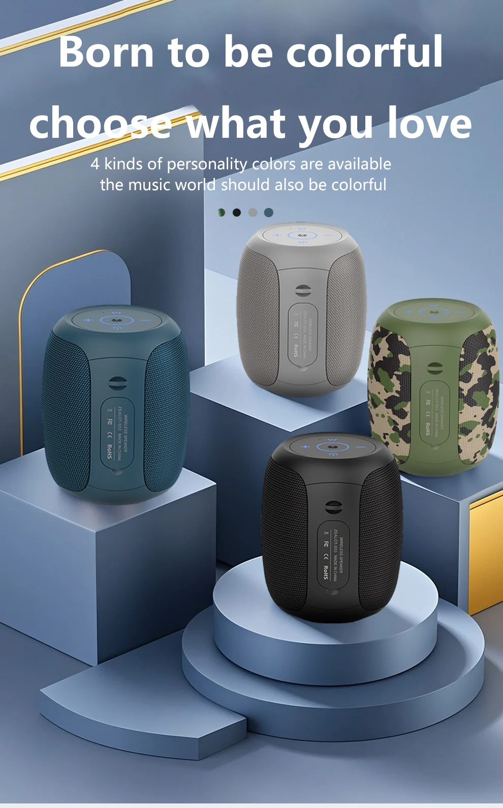 ZEALOT-S53 Tragbarer Bluetooth-Lautsprecher 10 Stunden 10W Super lauter Klang Bluetooth-Lautsprecher IPX6 wasserdicht für Telefon TF-Karte USB – Detail 3