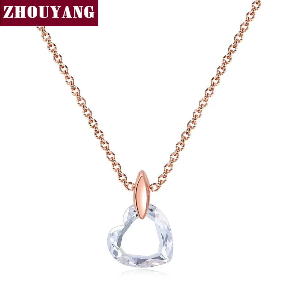 ZHOUYANG Pendant Necklace For Women Clear Heart-cut Crystal Rose Gold Color Fashion Jewelry Gift ZYN126