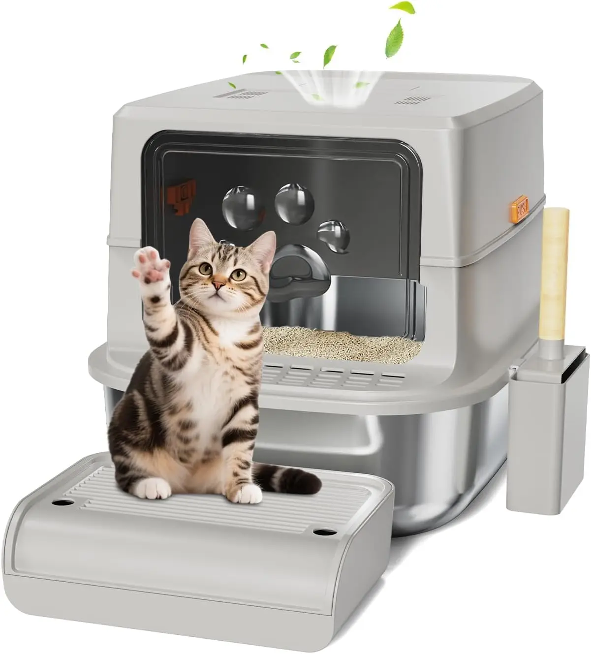 

Stainless Steel Cat Litter Box with Lid, XL Enclosed & Odorless Litter Box for Large Cats, Anti-Leak Design with Carbon