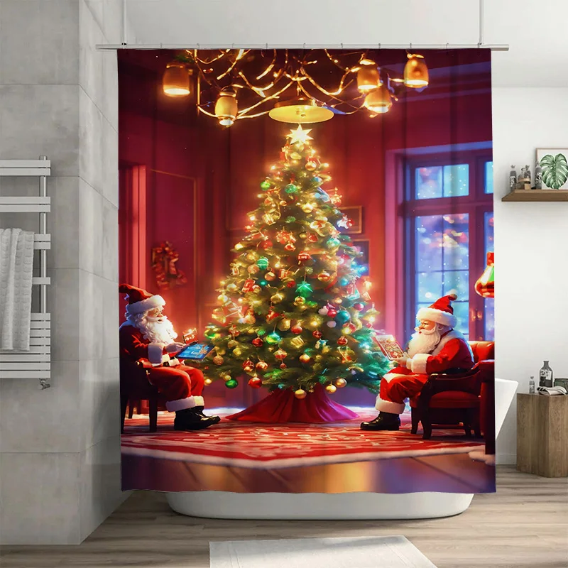 

Tuniu Праздничная мастерская Санты Рождественская занавеска для душа Водонепроницаемый праздничный декор Милый забавный домашний набор для ванной комнаты