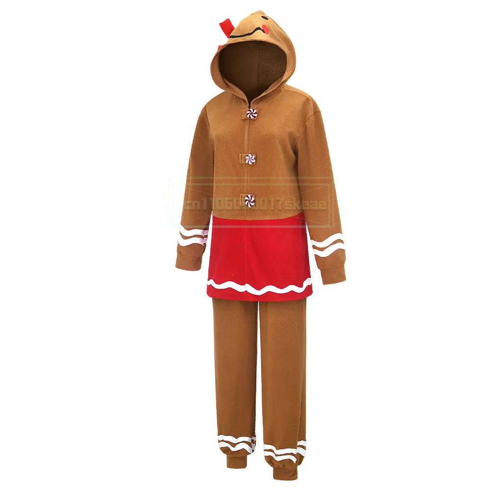 Lebkuchenmann-Kostüm, langärmeliges Patchwork-Weihnachtsoverall-Cosplay-Kostüm mit Kapuze