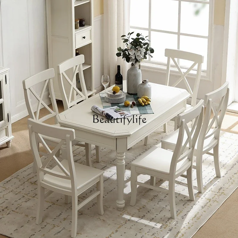 LJY*American Country White Restaurant Mahogany Inverted Octagonal Square Dining Table