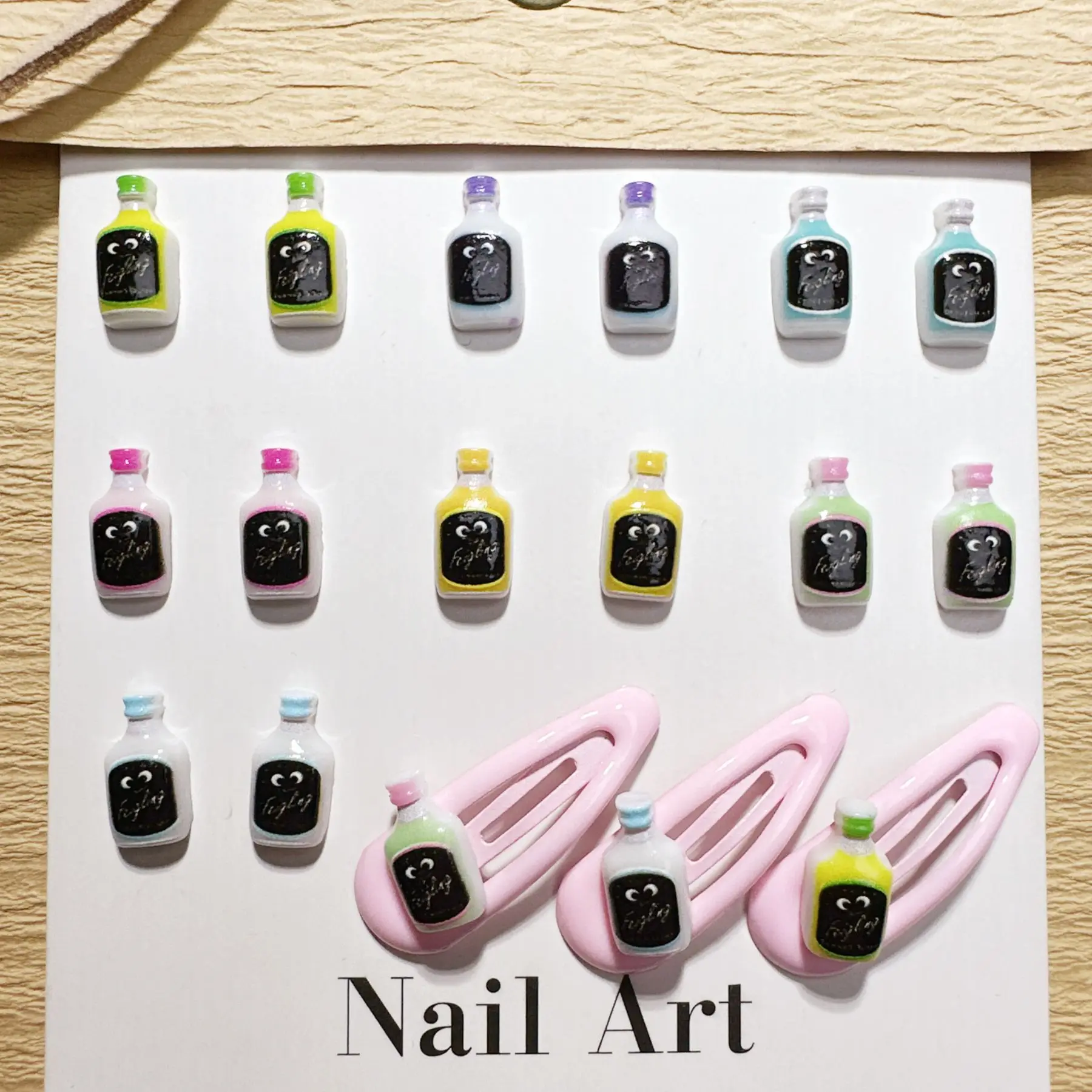 100Pc 7×13mm Mini Whiskey Bottle Nail Charms - Quirky Black Face Resin Nail Art Unique Press-On Nail Decor for Playful Manicures