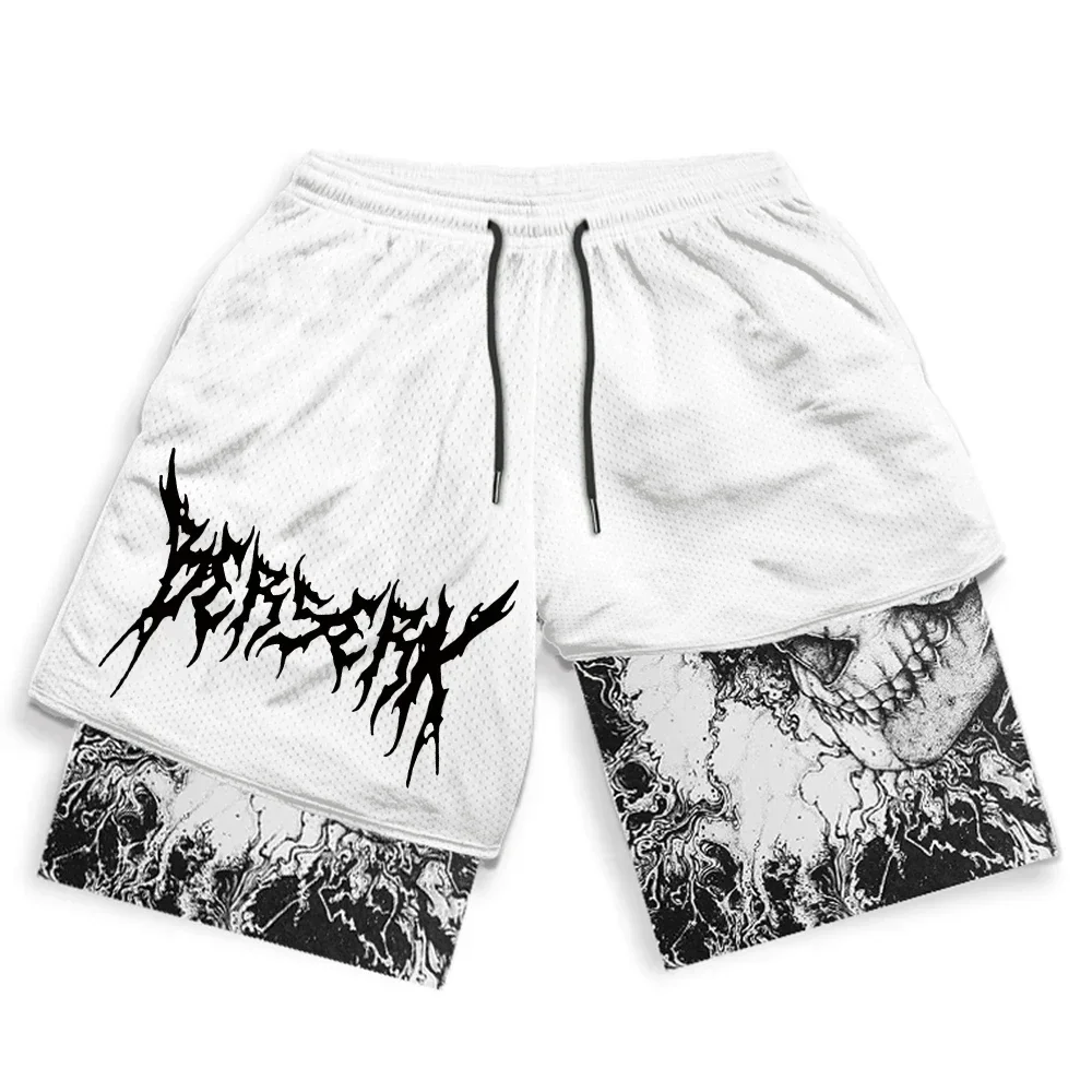 Y2K Shorts Pants Mens Japanese Harajuku Gothic Anime Print 2 in 1 Double Layer Casual Sports Shorts New Men Basketball Shorts