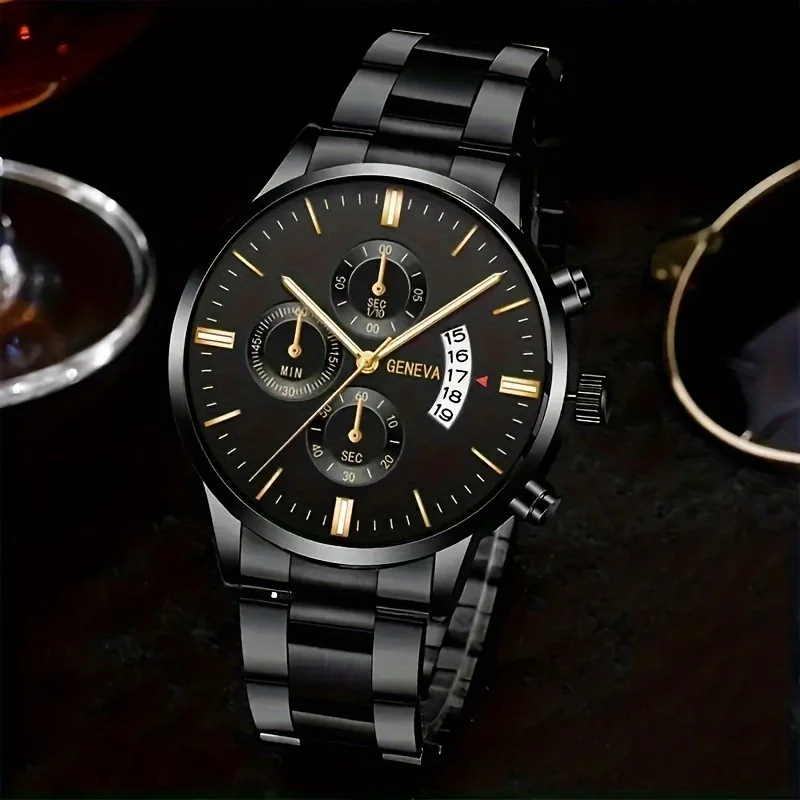 

1/2pcs/set, Elegant Men's Quartz Watch/1pc Watch & Stainless Steel Jewelry Set, Perfect For Gifting