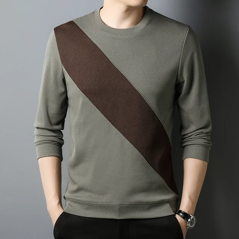 Men's New Personalized Trendy Round Neck Color Block Top Comfortable Sweater