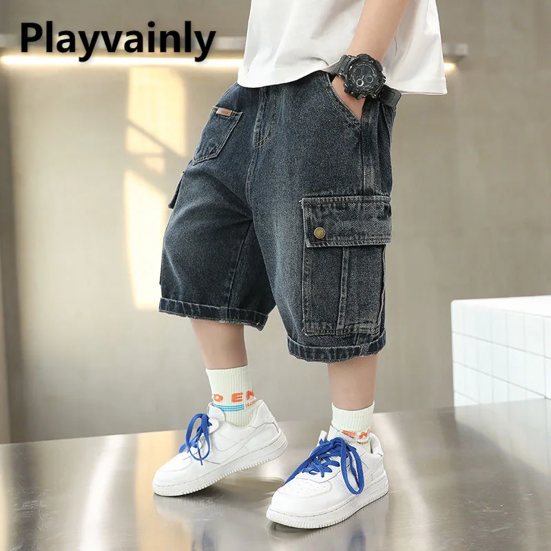 2025-新しい夏のキッズボーイズファッションデニムショーツルーズワイドレッグカーゴショートジーンズ韓国スタイルハーフパンツベビー服-a30518