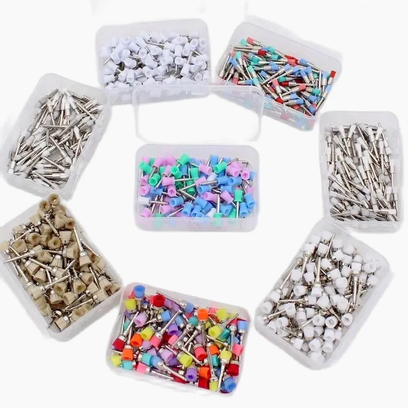 

100 шт., щетки для защиты зубов, одноразовые щетки с защелкой, полировальные щетки разных цветов, плоская головка для удаления пятен и полировки зубов