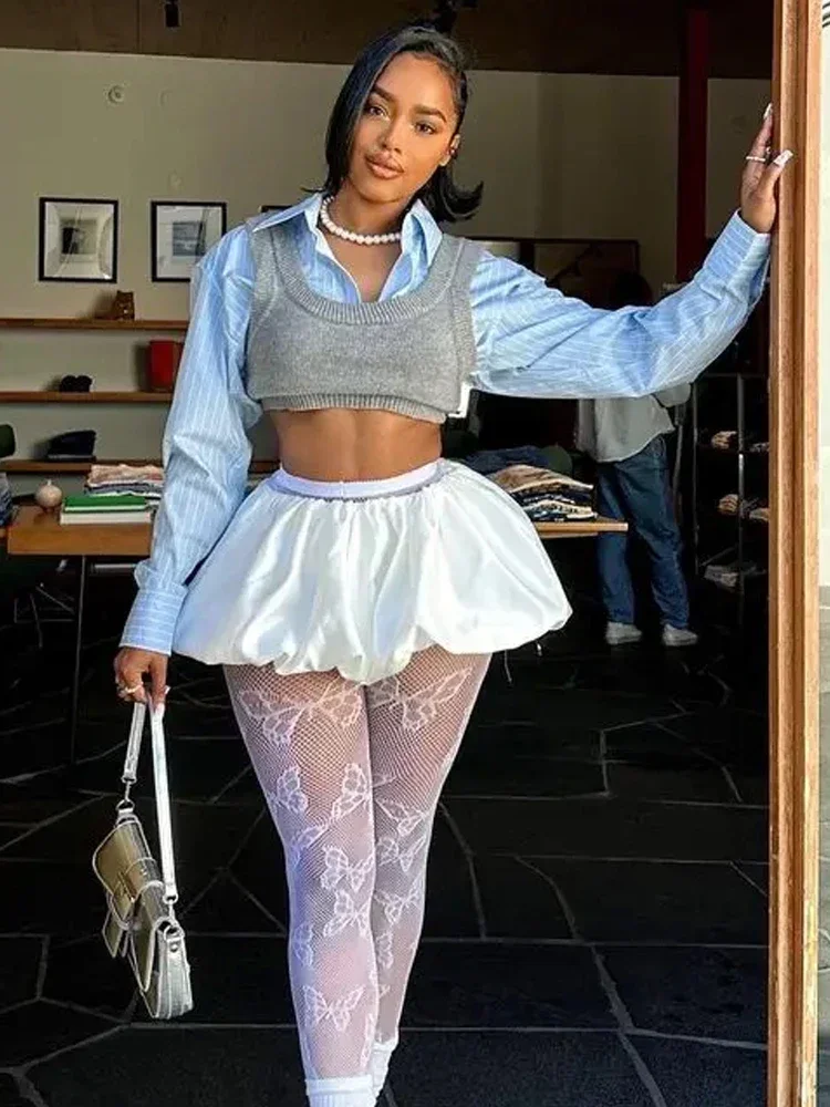 CPSYMYM 옷깃 싱글 브레스트 조끼 셔츠 여성 트렌드 니트 2 피스 세트 매칭 Wild Hipster streetwear 여름상의