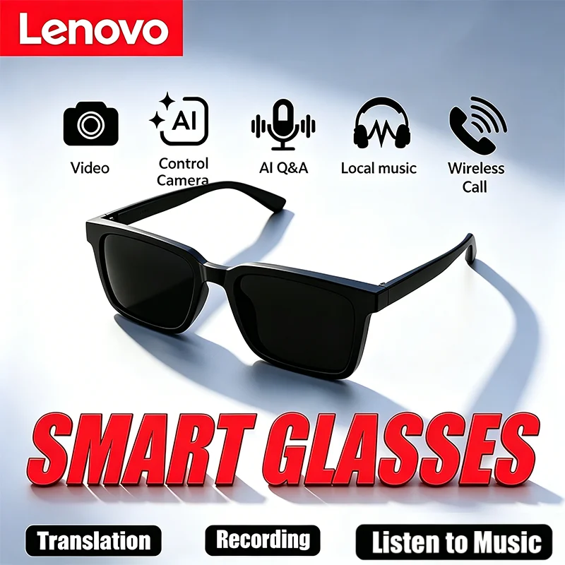 Lenovo   AI Smart Glasses 8K Camera Touch Control Photo Video Recording Voice Assistant Translator Music Bluetooth Sunglasses