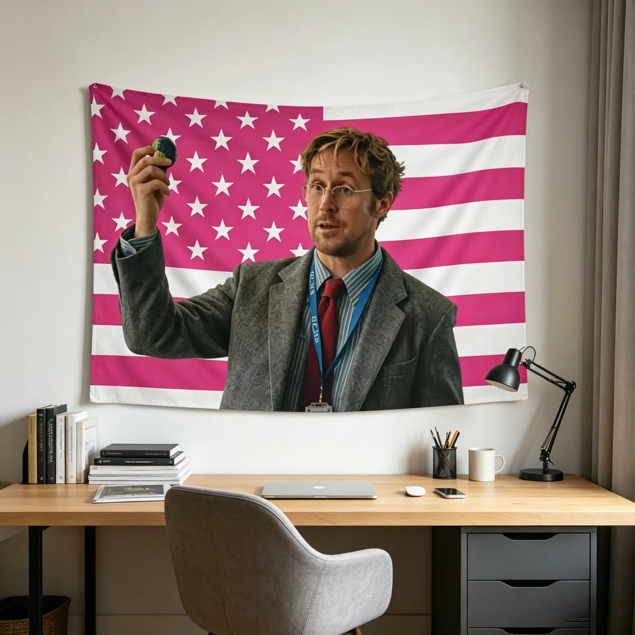 1pc Ryan Gosling as Ryland Grace Pink Flag Tapestries, Ryan Gosling PHM Flag Room Dormitory Tapestry Wall decoration tapestry