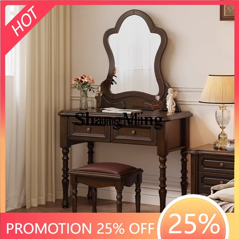 

SM dresser retro country bedroom master bedroom makeup table household solid wood with mirror integrated makeup table